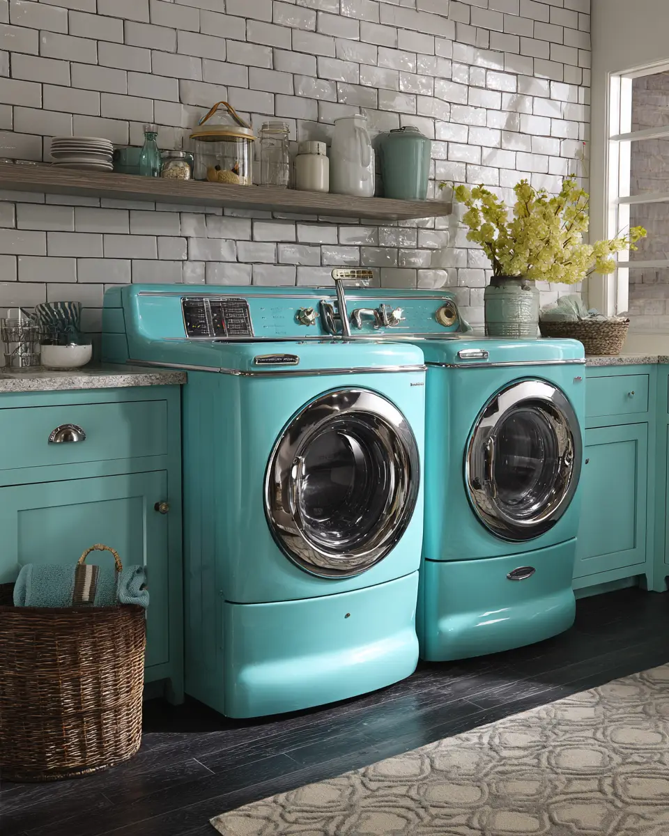 Turquoise Mid-Century Modern Laundry Room Decor Ideas