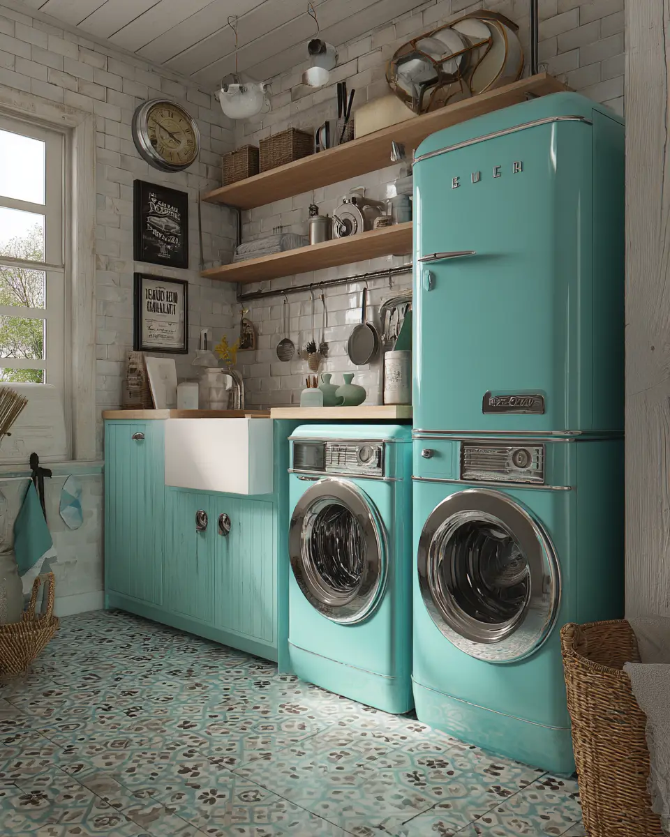 Turquoise Mid-Century Modern Laundry Room Decor Ideas
