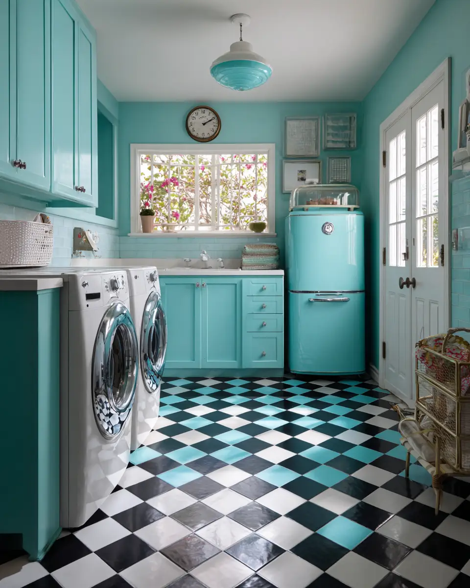 Turquoise Mid-Century Modern Laundry Room Decor Ideas