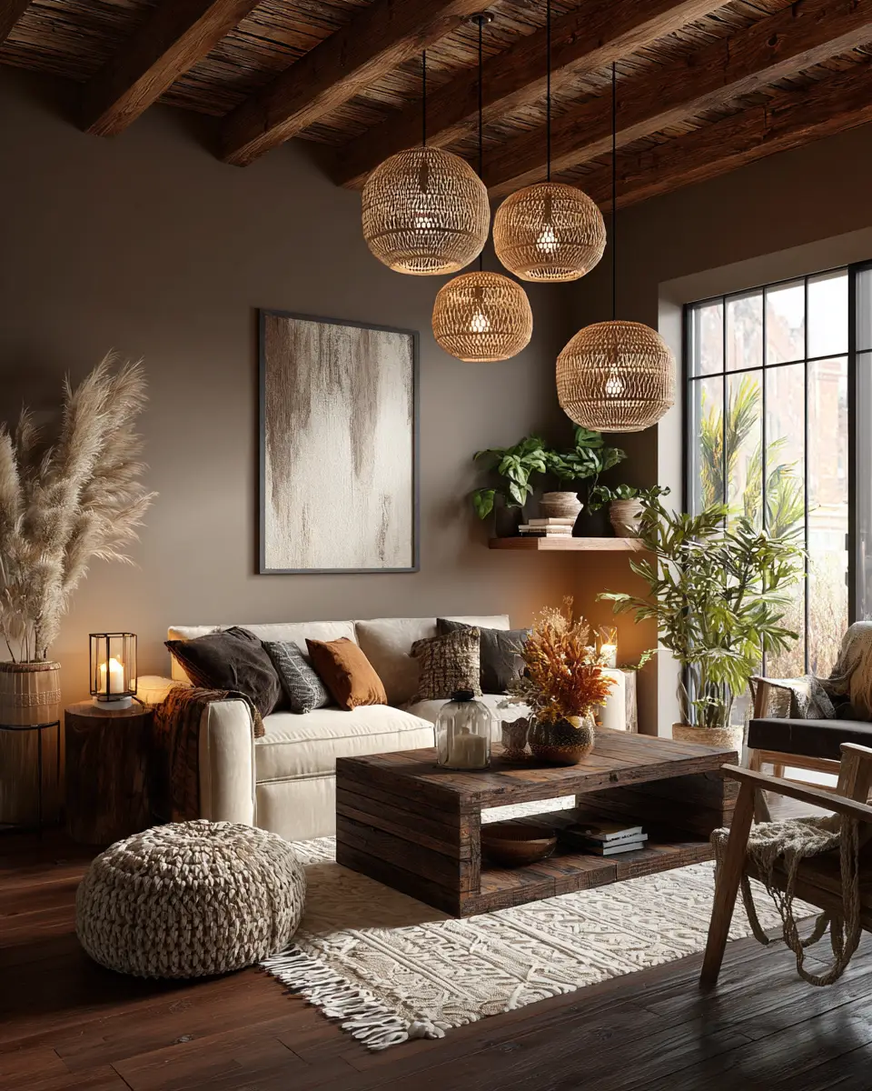 Warm Wood Boho Living Room Decor Ideas