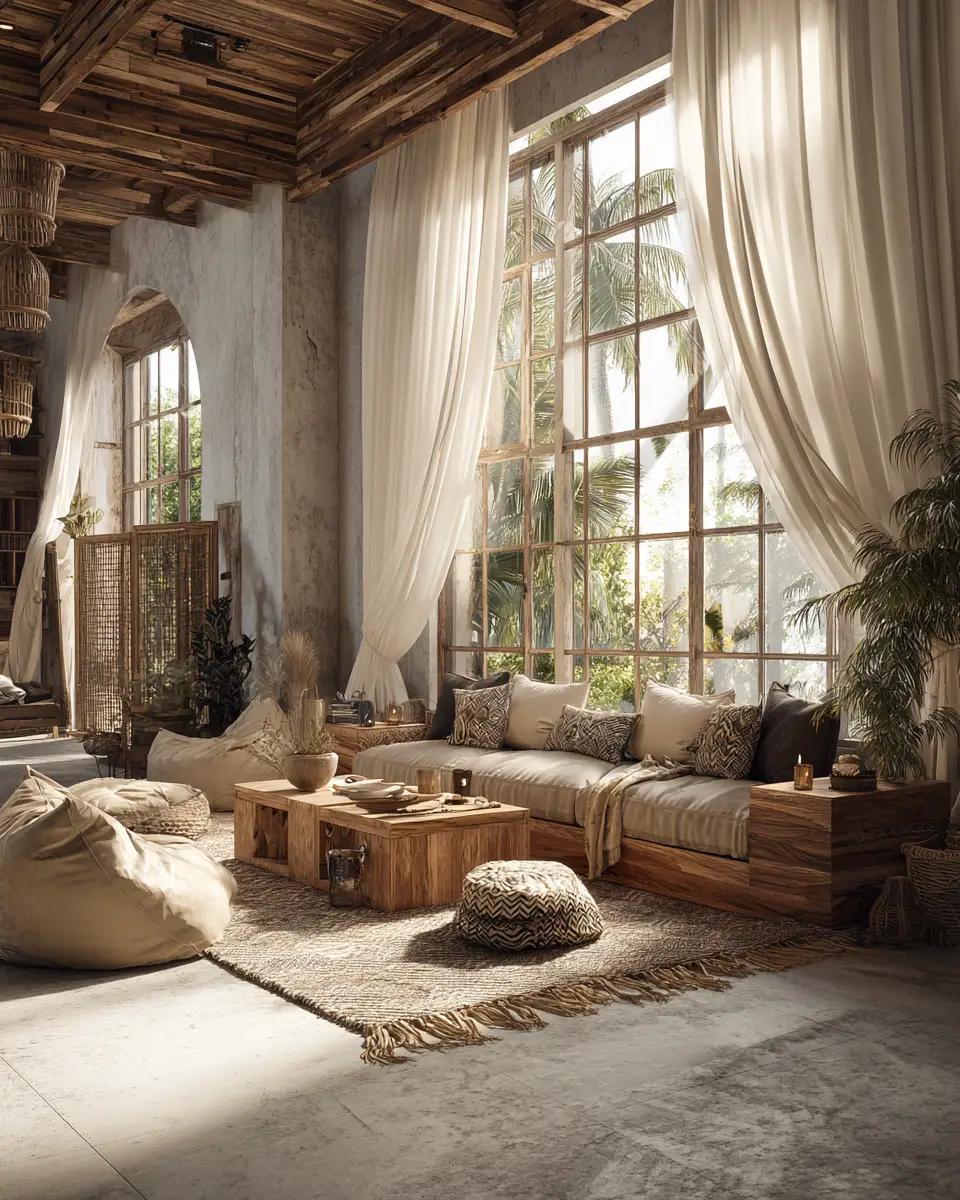 Warm Wood Boho Living Room Decor Ideas