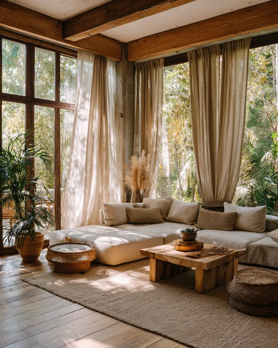 Warm Wood Boho Living Room Decor Ideas