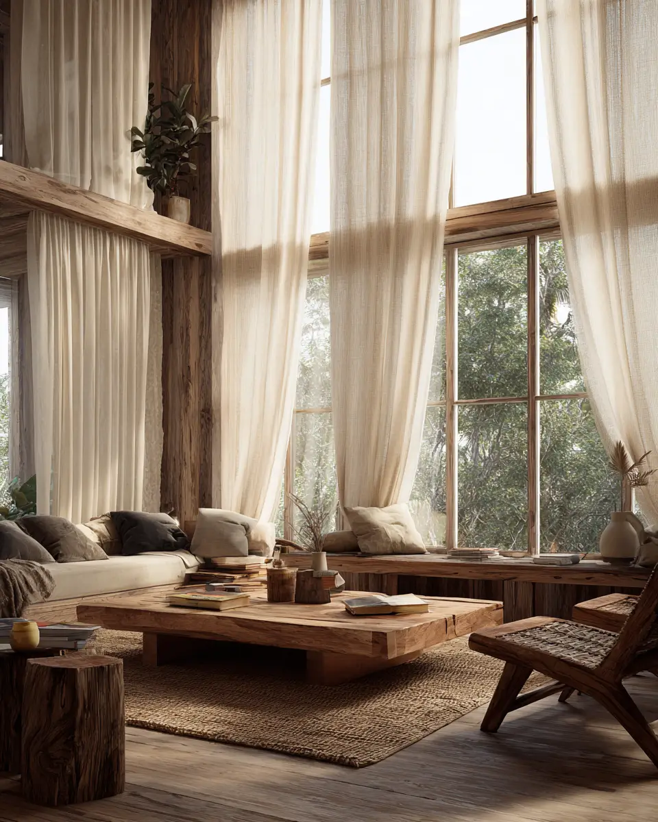 Warm Wood Boho Living Room Decor Ideas