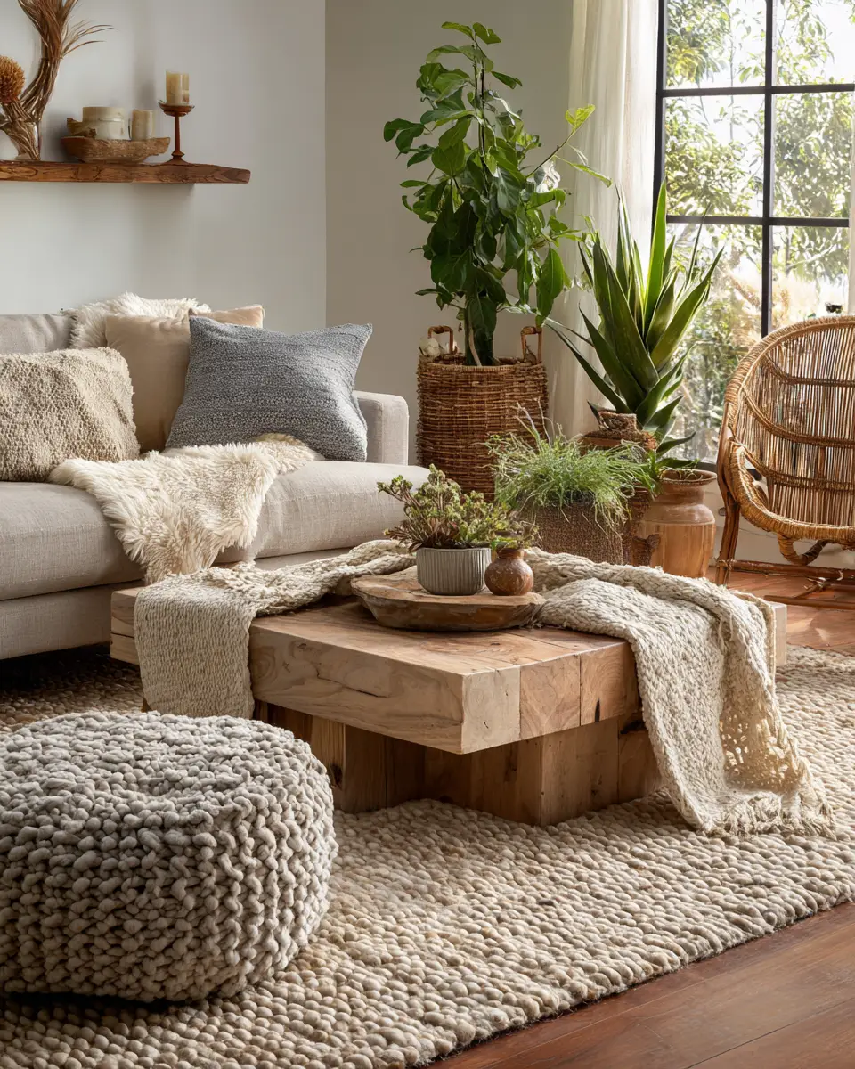 Warm Wood Boho Living Room Decor Ideas