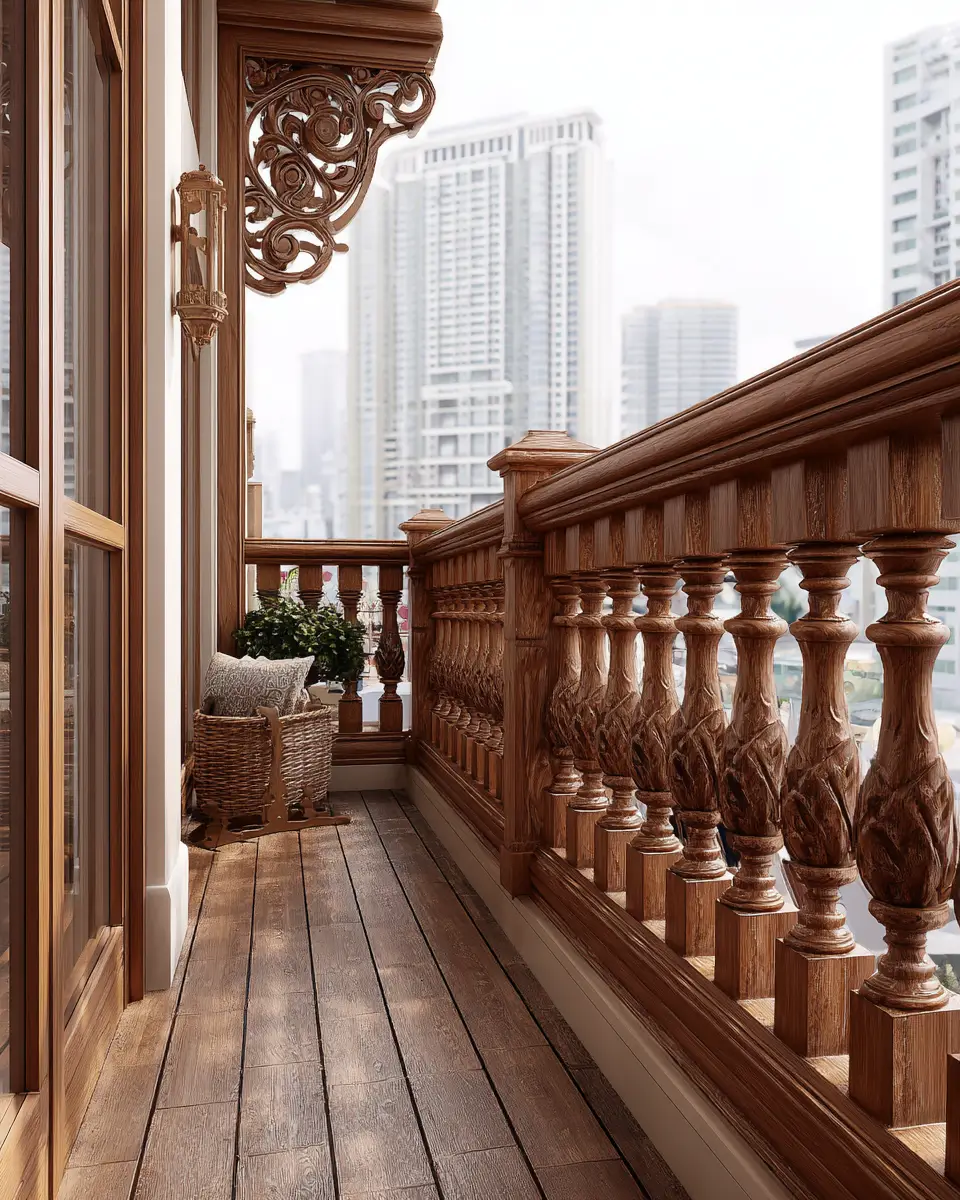 Warm Wood Classic Balcony Decor Ideas