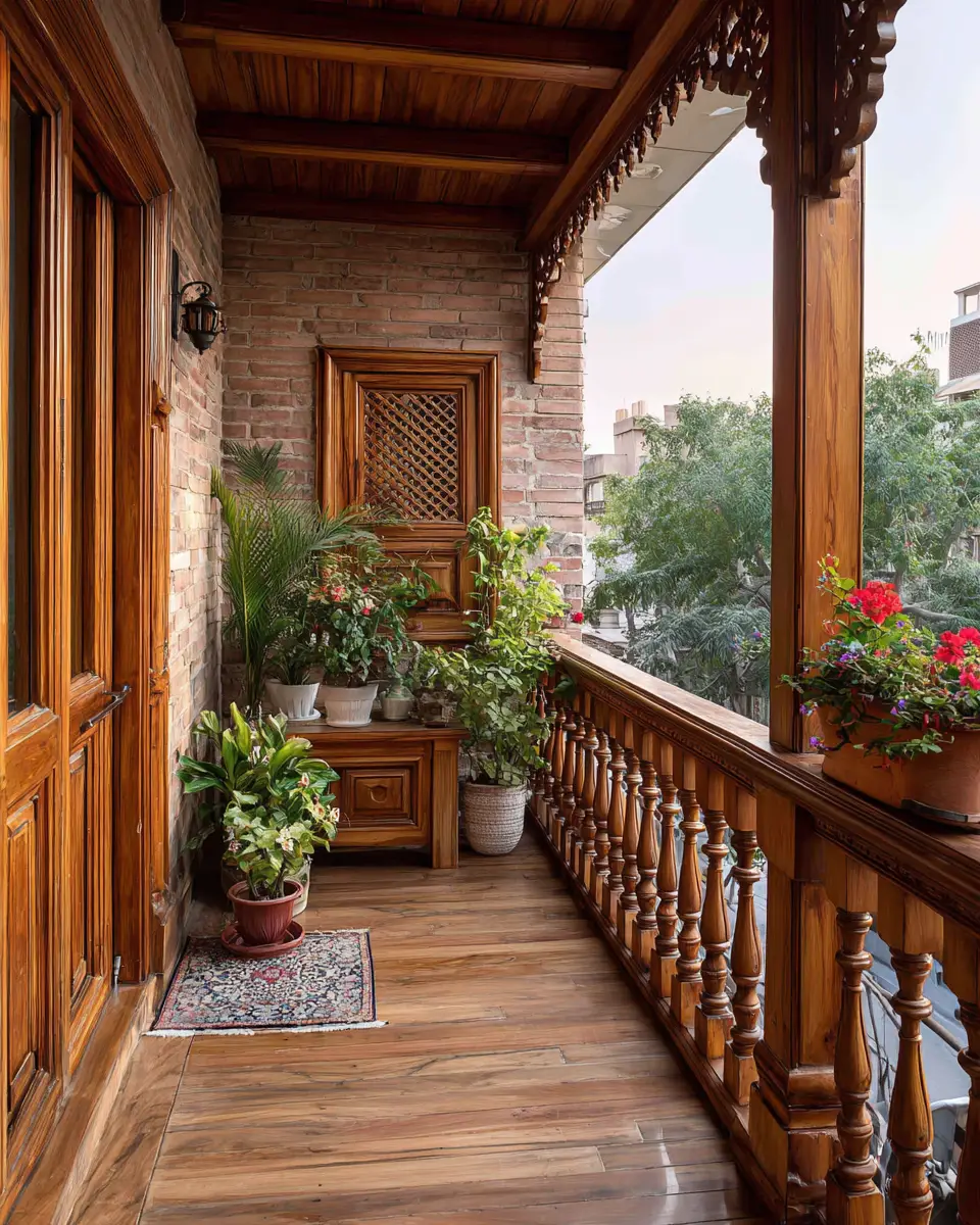 Warm Wood Classic Balcony Decor Ideas
