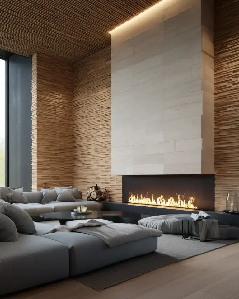 Warm Wood Contemporary Living Room Decor Ideas - Featured