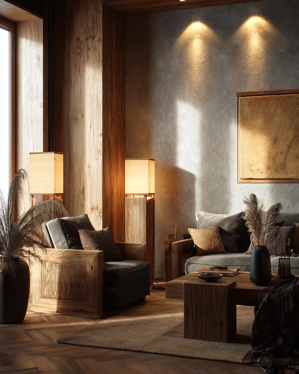 Warm Wood Contemporary Living Room Decor Ideas