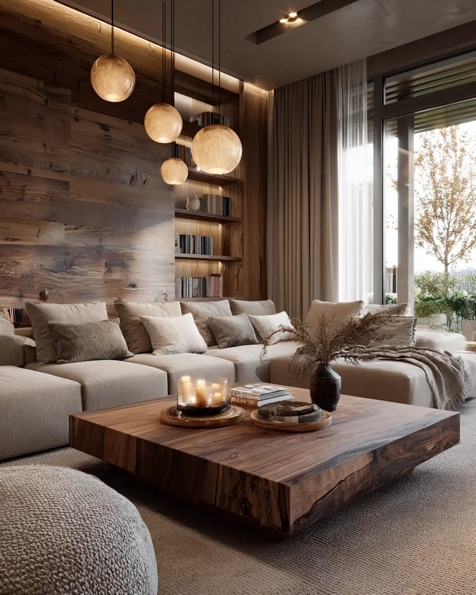 Warm Wood Contemporary Living Room Decor Ideas