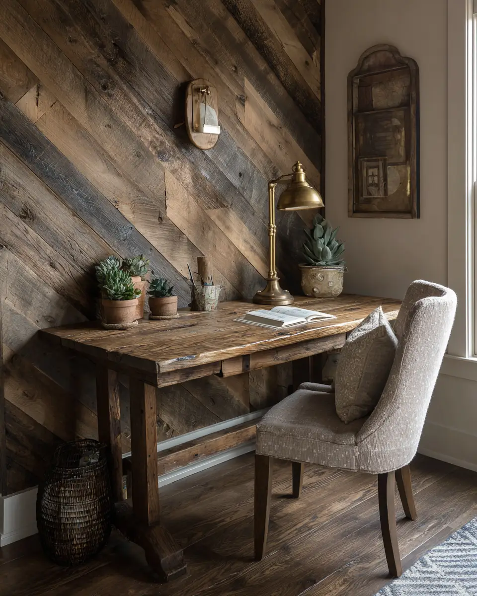Warm Wood Farmhouse Home Office Decor Ideas
