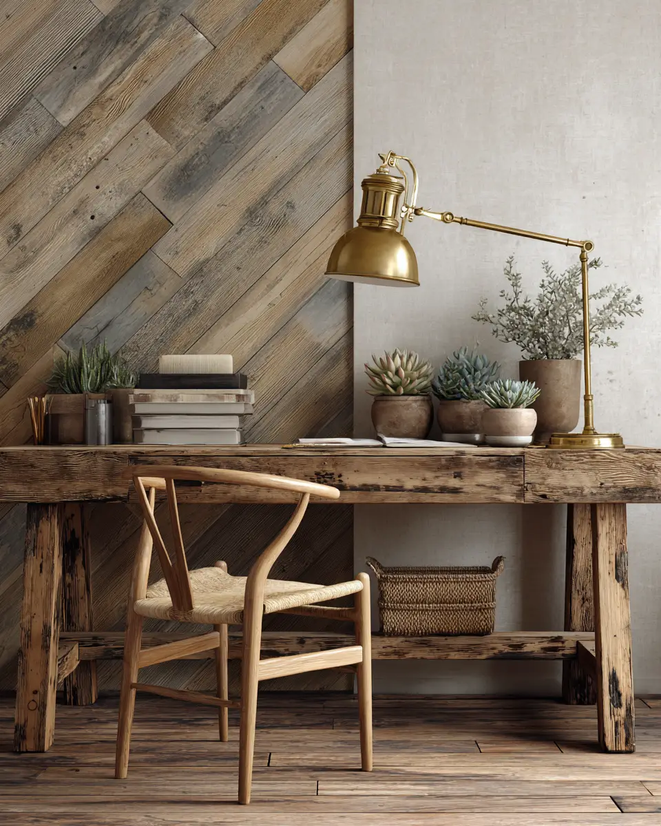 Warm Wood Farmhouse Home Office Decor Ideas