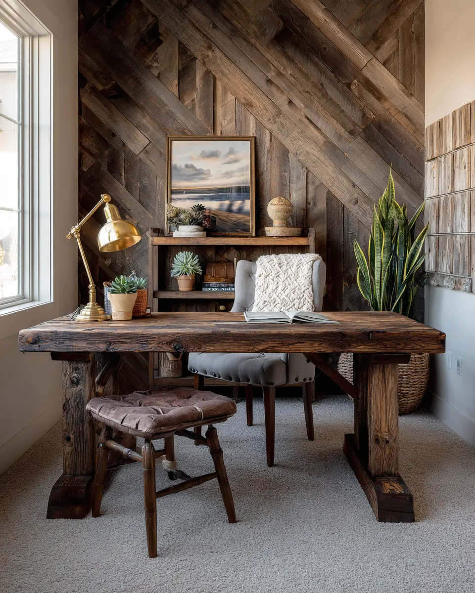 Warm Wood Farmhouse Home Office Decor Ideas