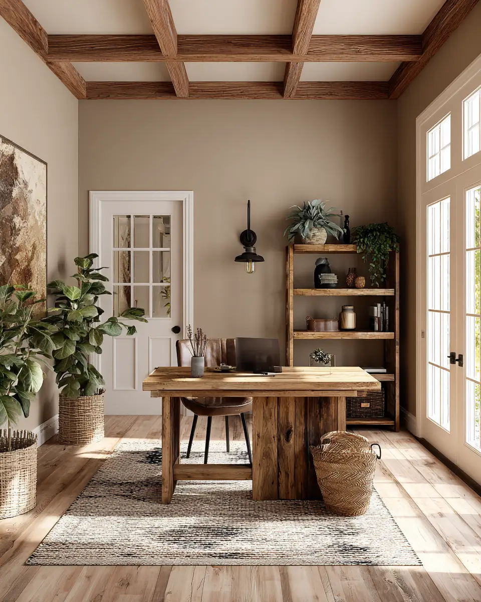 Warm Wood Farmhouse Home Office Decor Ideas