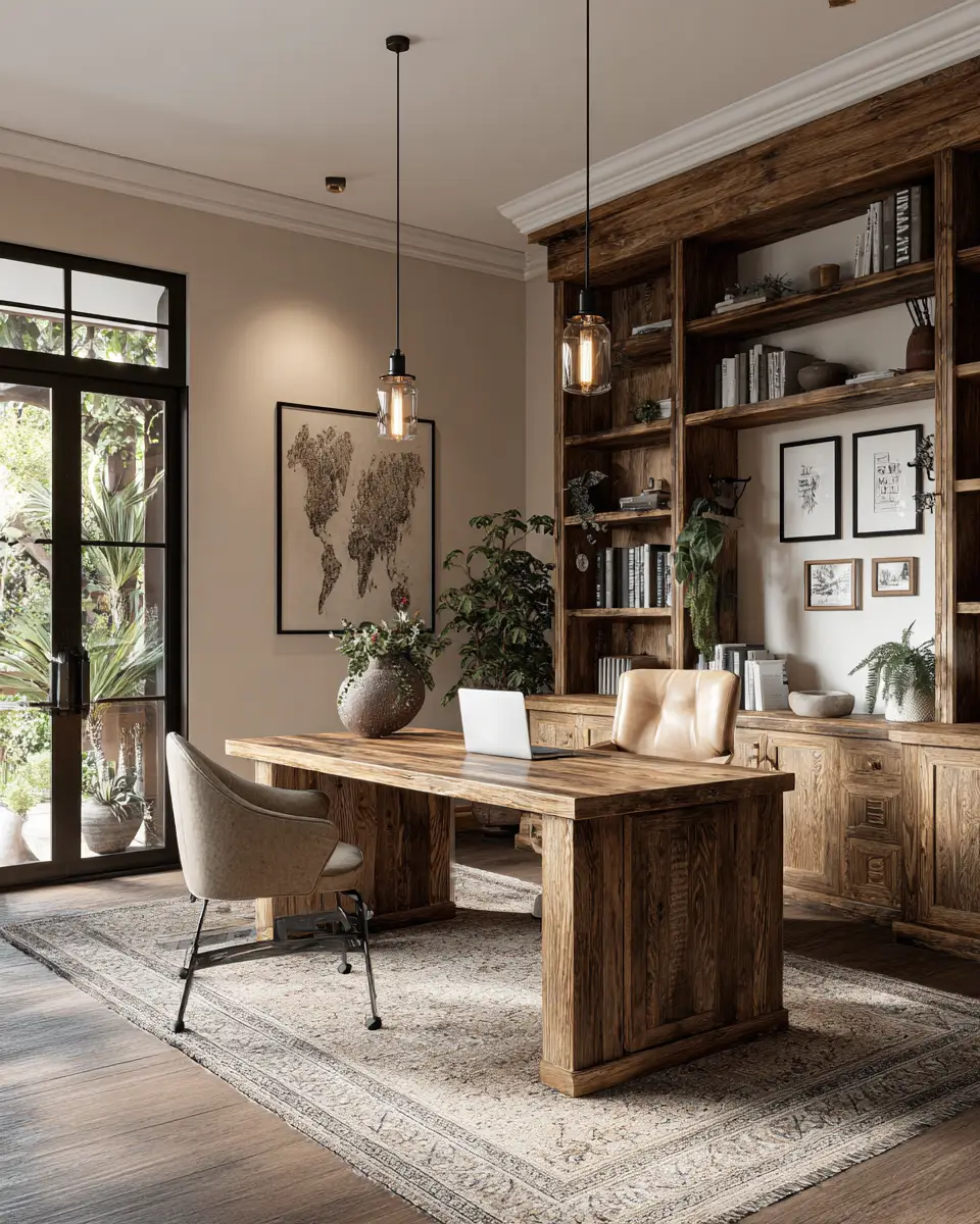 Warm Wood Farmhouse Home Office Decor Ideas