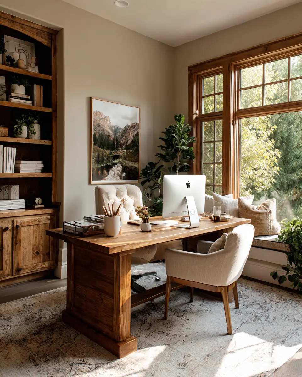 Warm Wood Farmhouse Home Office Decor Ideas