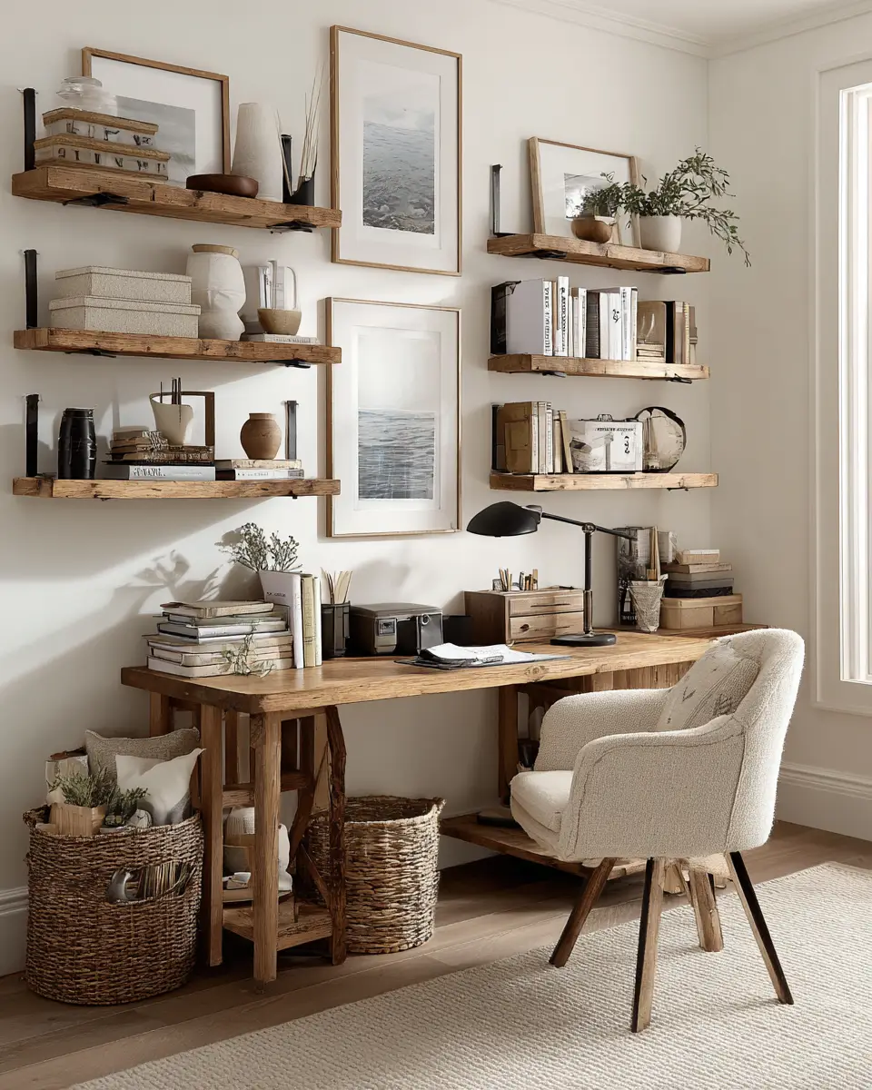 Warm Wood Farmhouse Home Office Decor Ideas