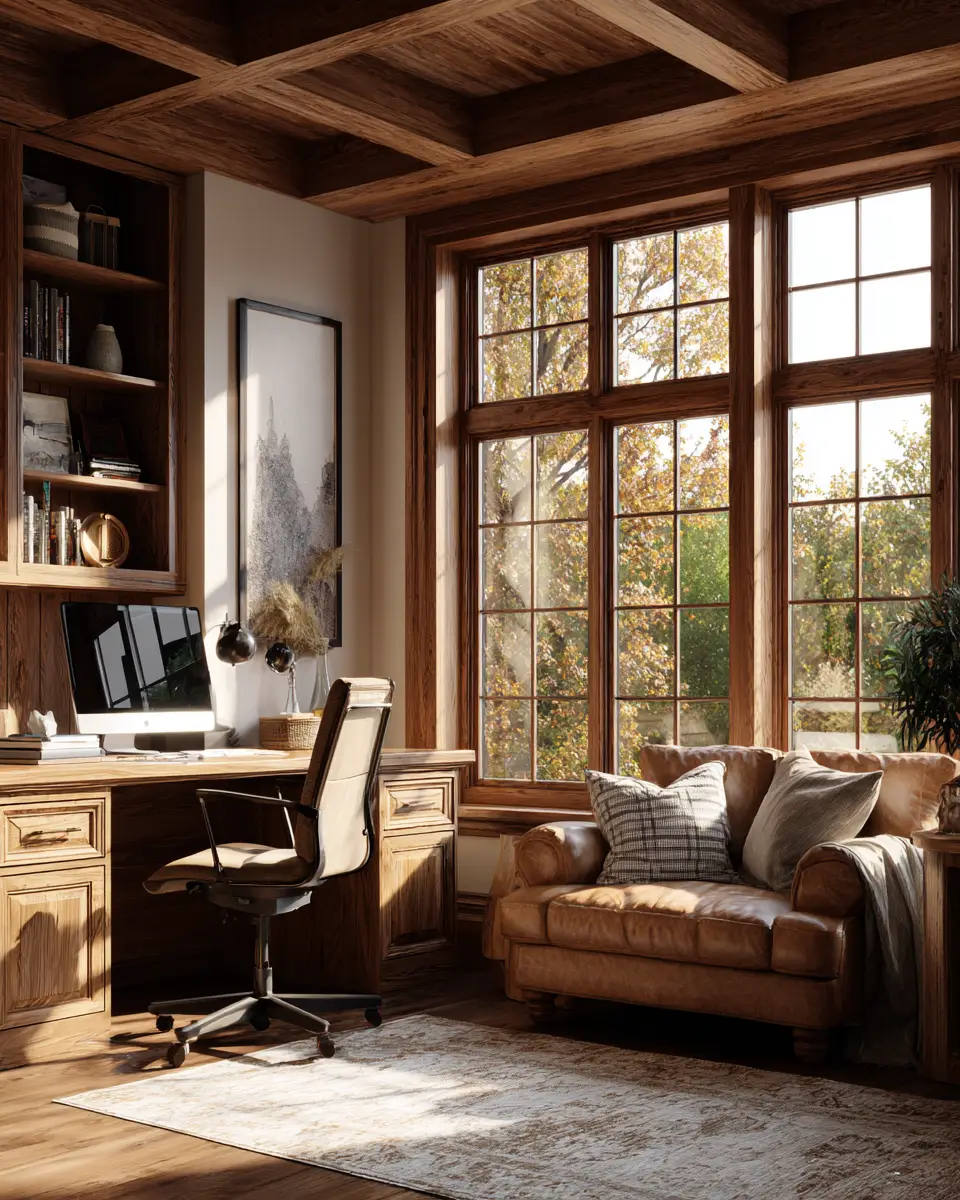 Warm Wood Farmhouse Home Office Decor Ideas