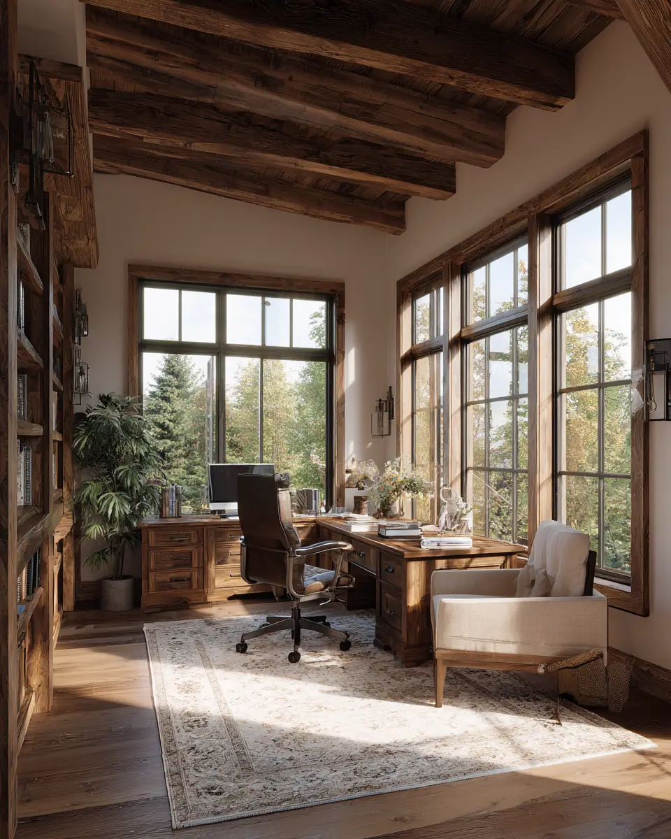 Warm Wood Farmhouse Home Office Decor Ideas