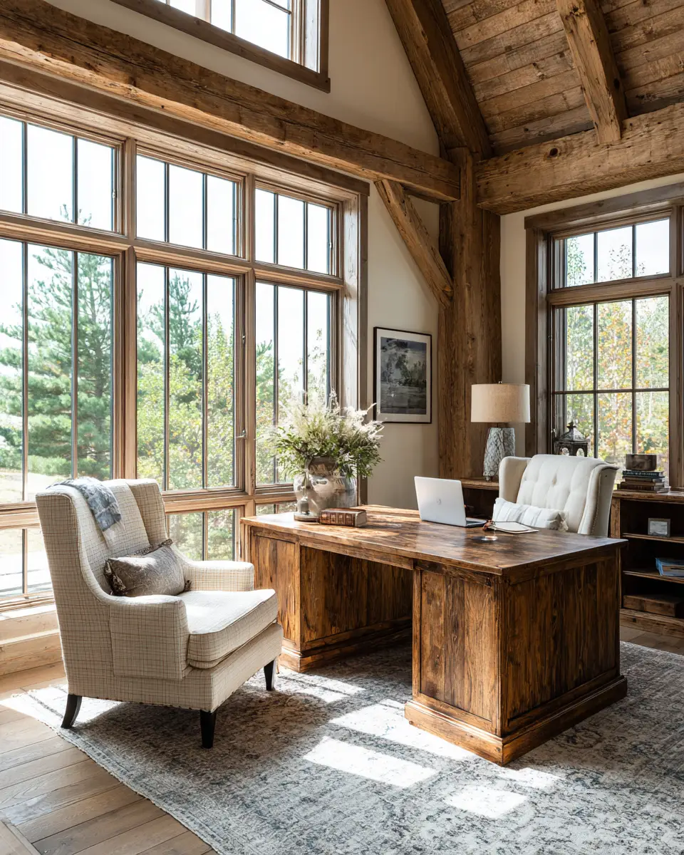 Warm Wood Farmhouse Home Office Decor Ideas