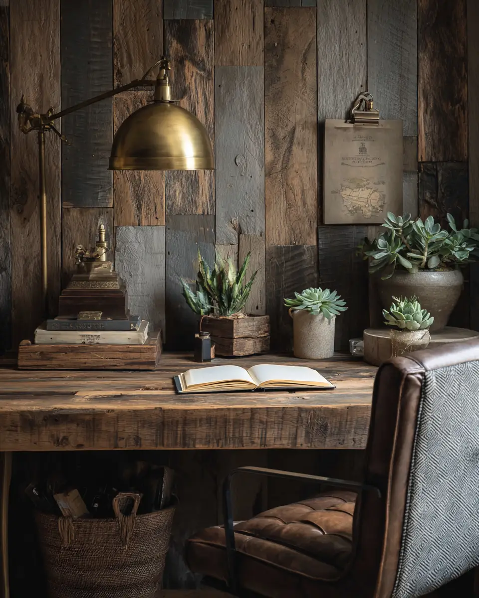 Warm Wood Farmhouse Home Office Decor Ideas