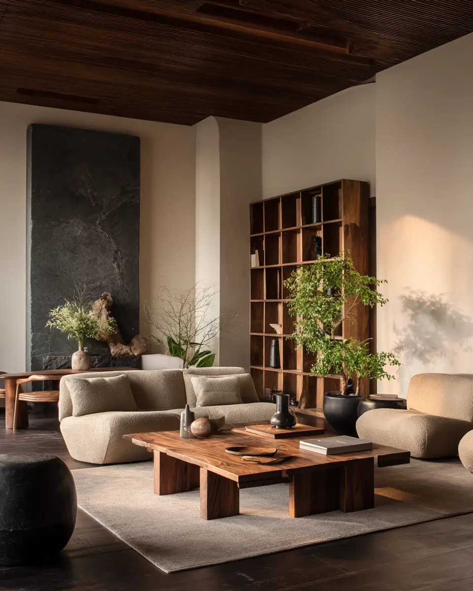 Warm Wood Japandi Living Room Decor Ideas