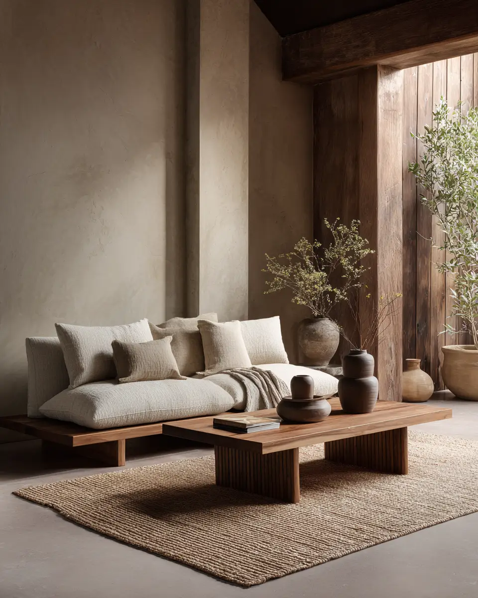 Warm Wood Japandi Living Room Decor Ideas