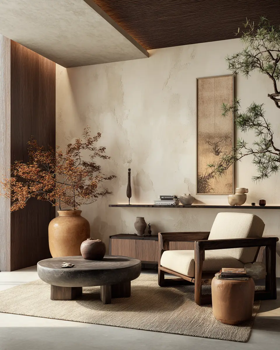 Warm Wood Japandi Living Room Decor Ideas