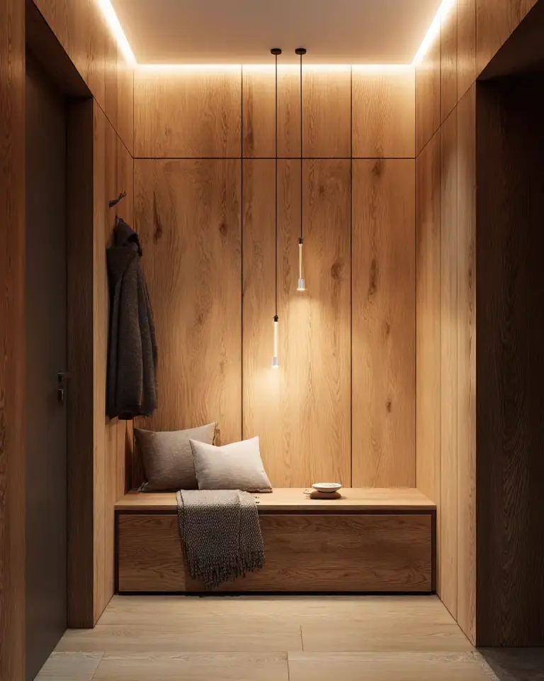 Warm Wood Minimalist Entryway Decor Ideas - Featured