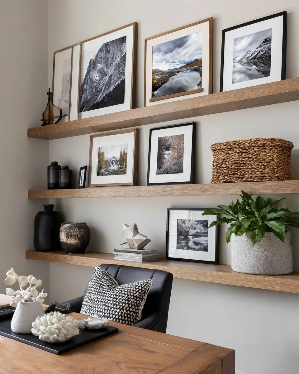 Warm Wood Transitional Home Office Decor Ideas