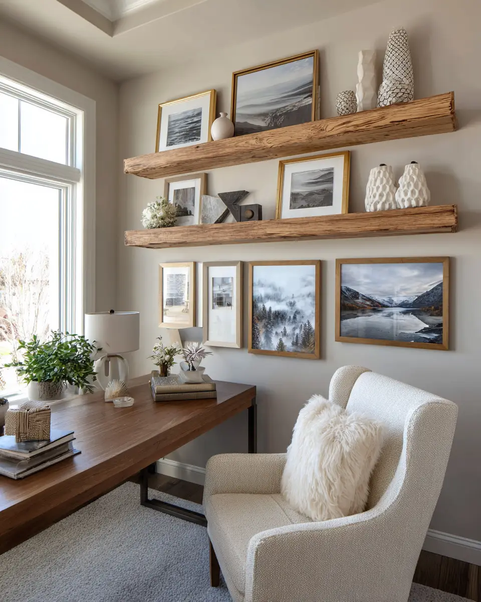 Warm Wood Transitional Home Office Decor Ideas