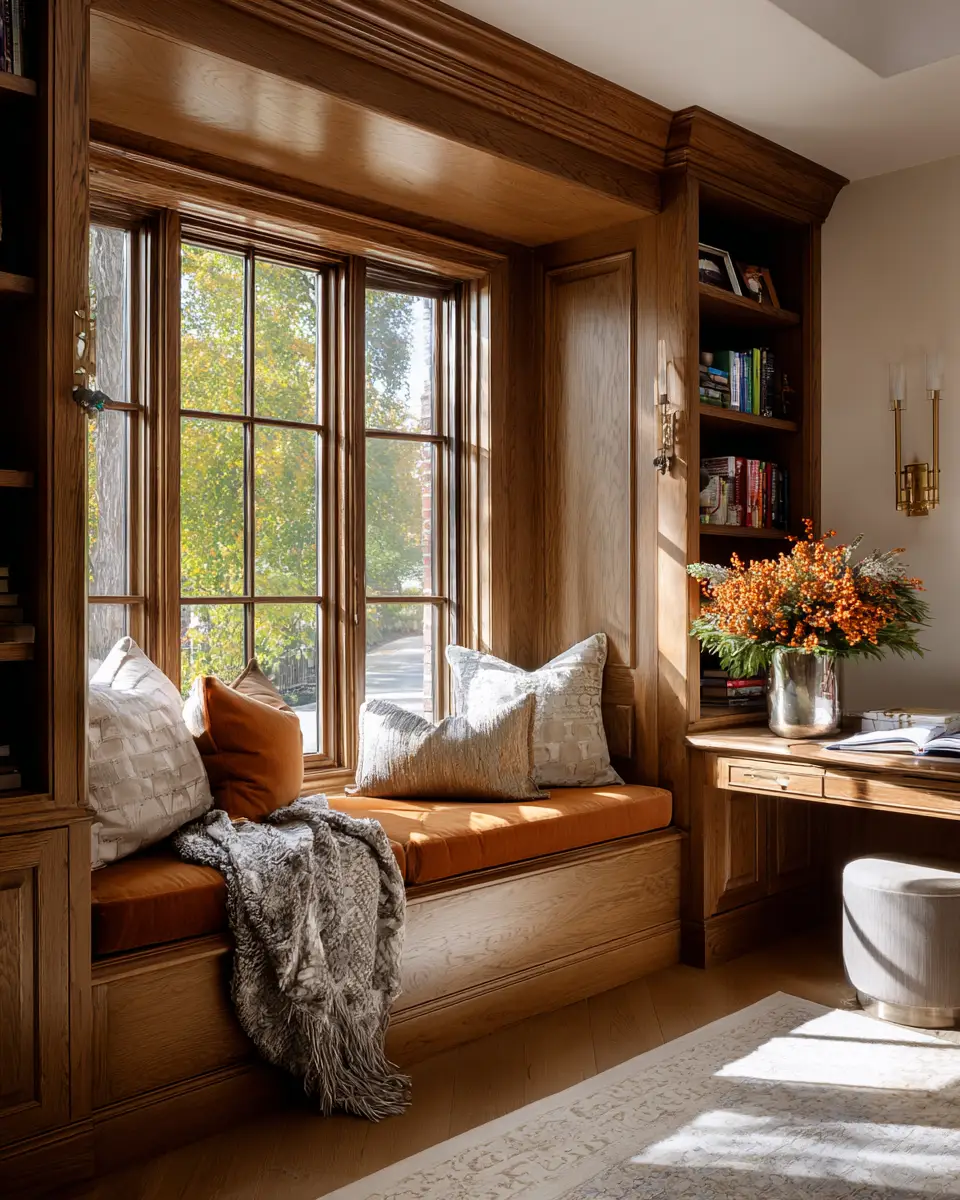 Warm Wood Transitional Home Office Decor Ideas