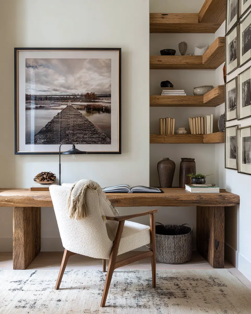 Warm Wood Transitional Home Office Decor Ideas