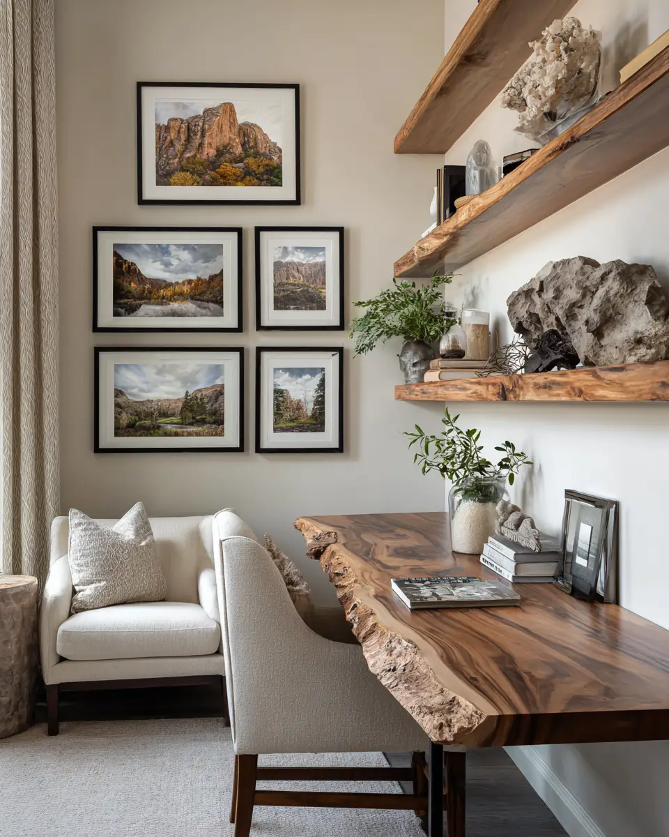 Warm Wood Transitional Home Office Decor Ideas