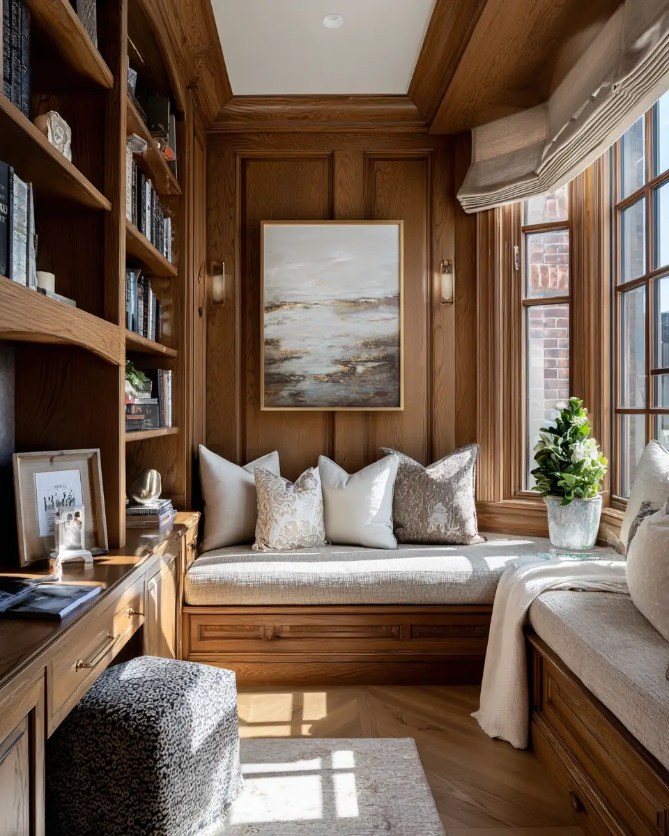 Warm Wood Transitional Home Office Decor Ideas