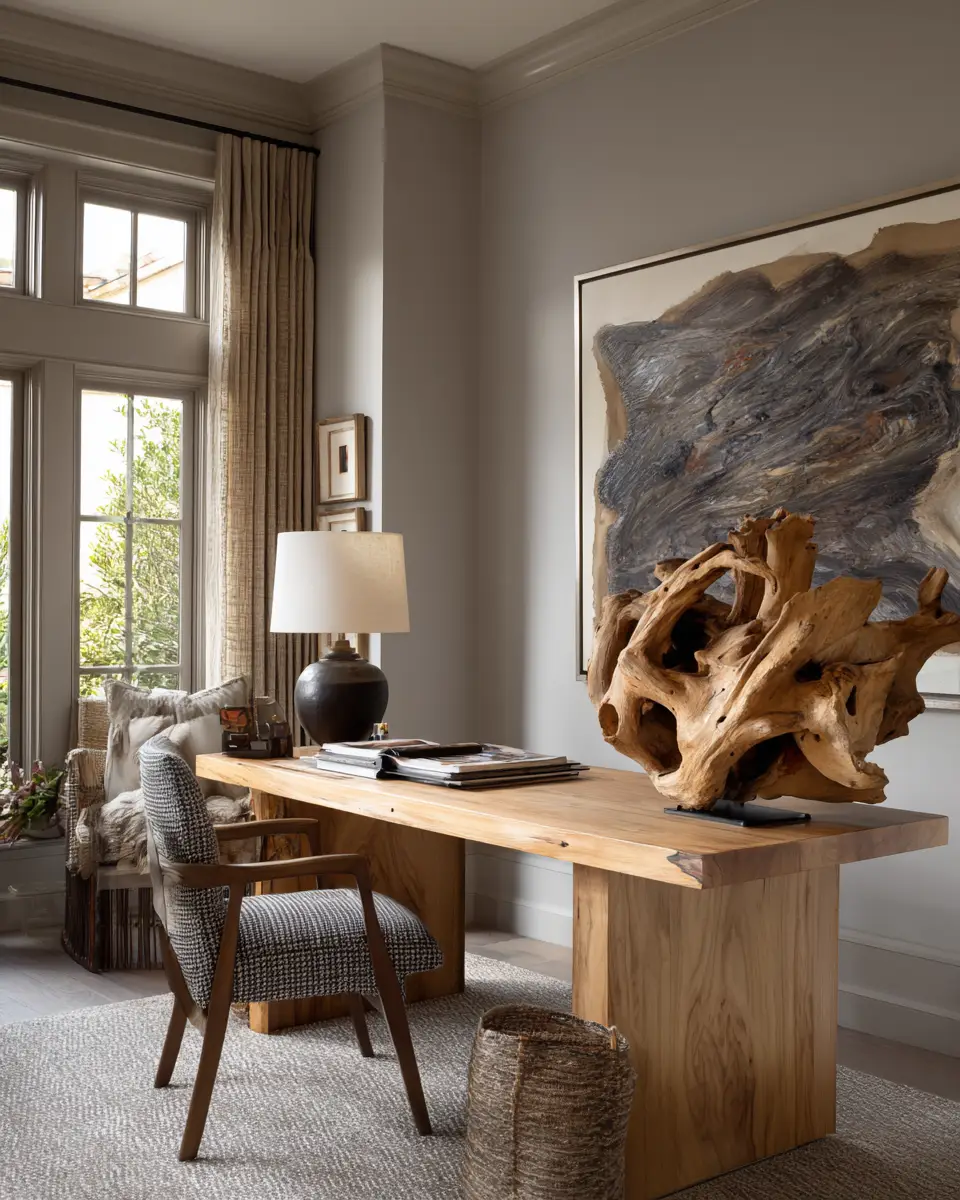 Warm Wood Transitional Home Office Decor Ideas