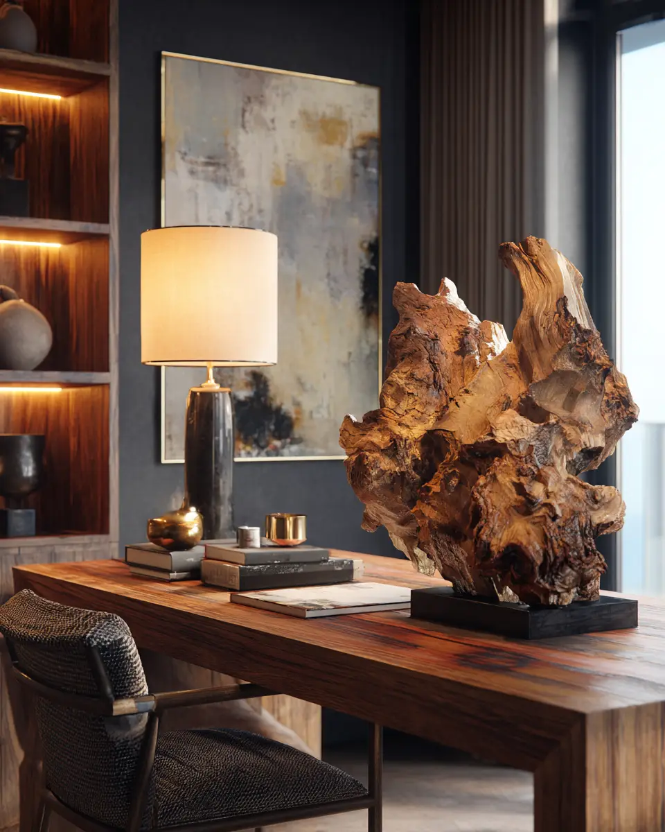 Warm Wood Transitional Home Office Decor Ideas