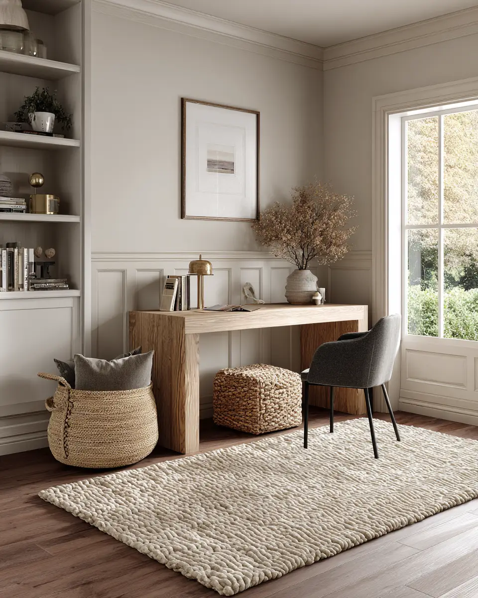 Warm Wood Transitional Home Office Decor Ideas