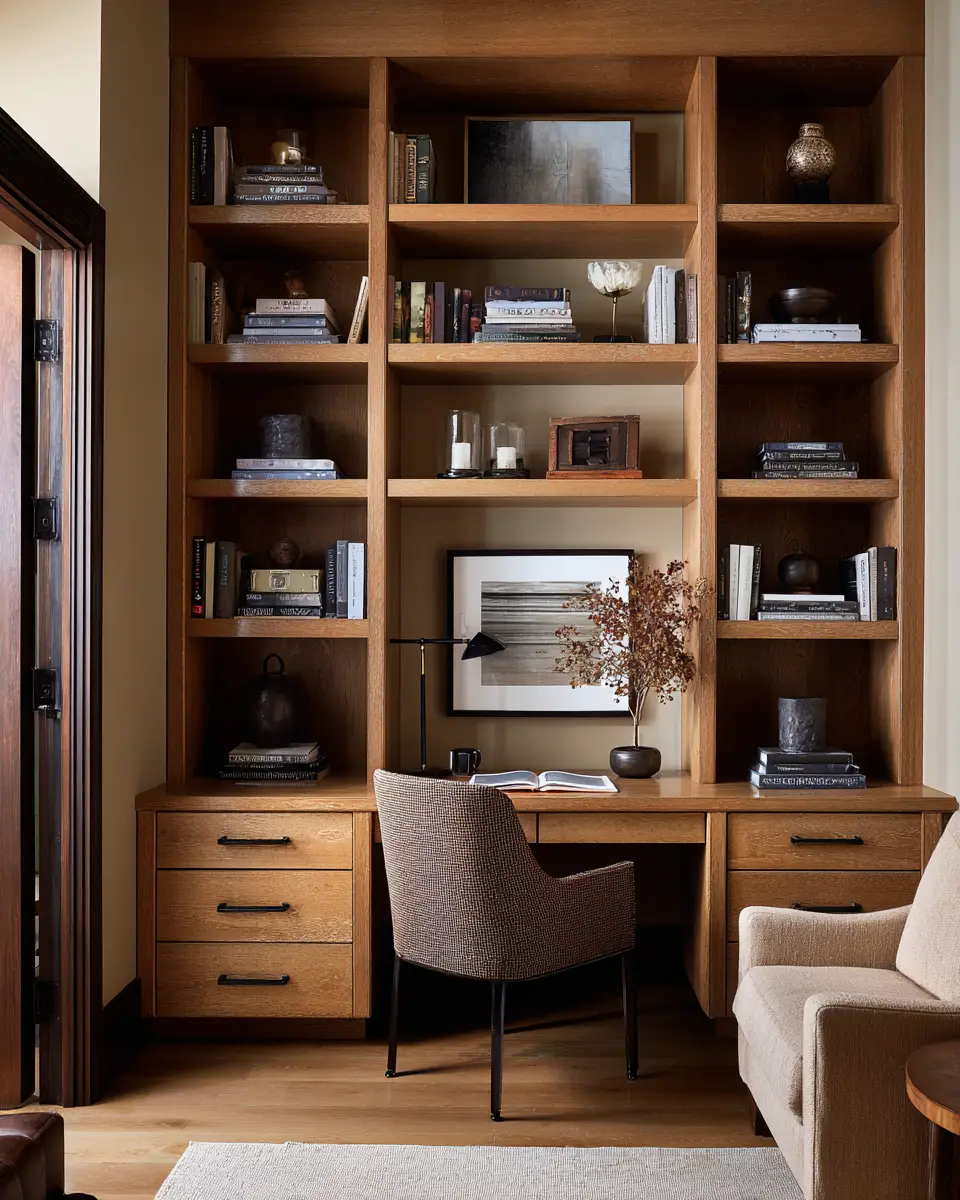 Warm Wood Transitional Home Office Decor Ideas