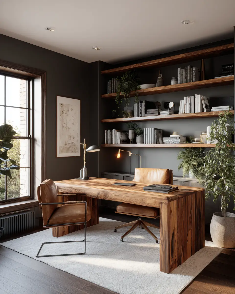 Warm Wood Transitional Home Office Decor Ideas