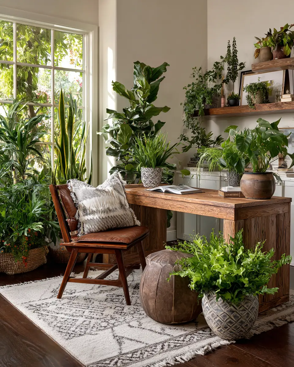 Warm Wood Transitional Home Office Decor Ideas