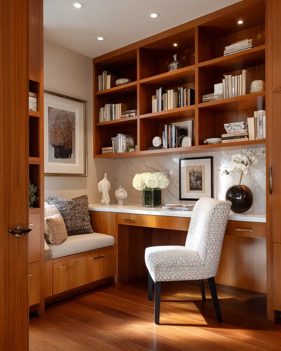 Warm Wood Transitional Home Office Decor Ideas