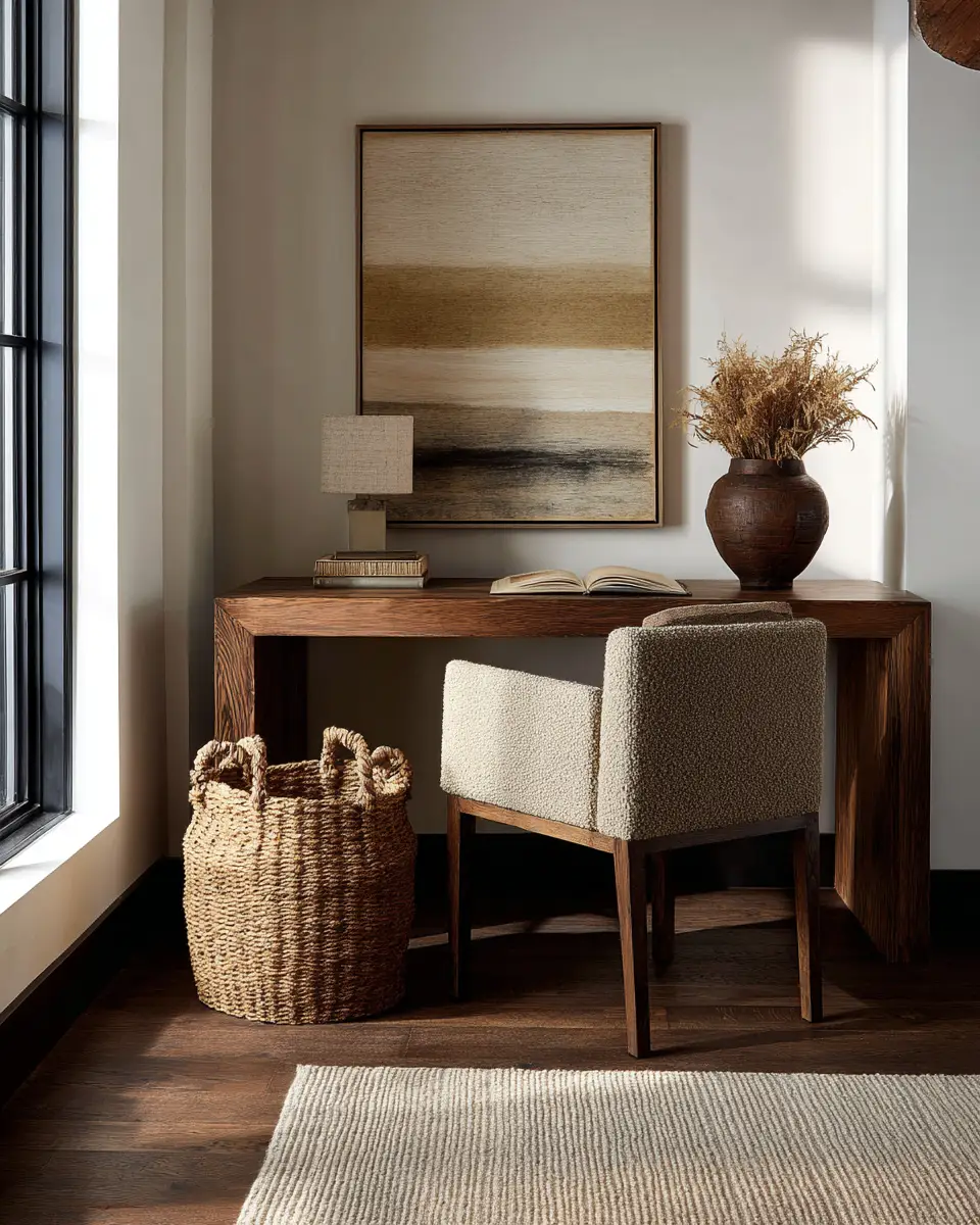 Warm Wood Transitional Home Office Decor Ideas