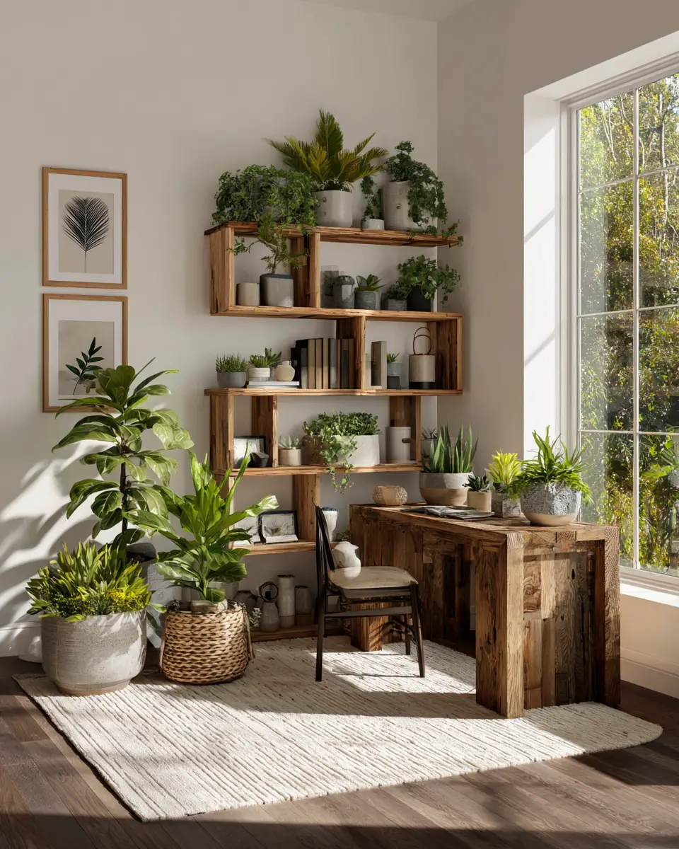 Warm Wood Transitional Home Office Decor Ideas