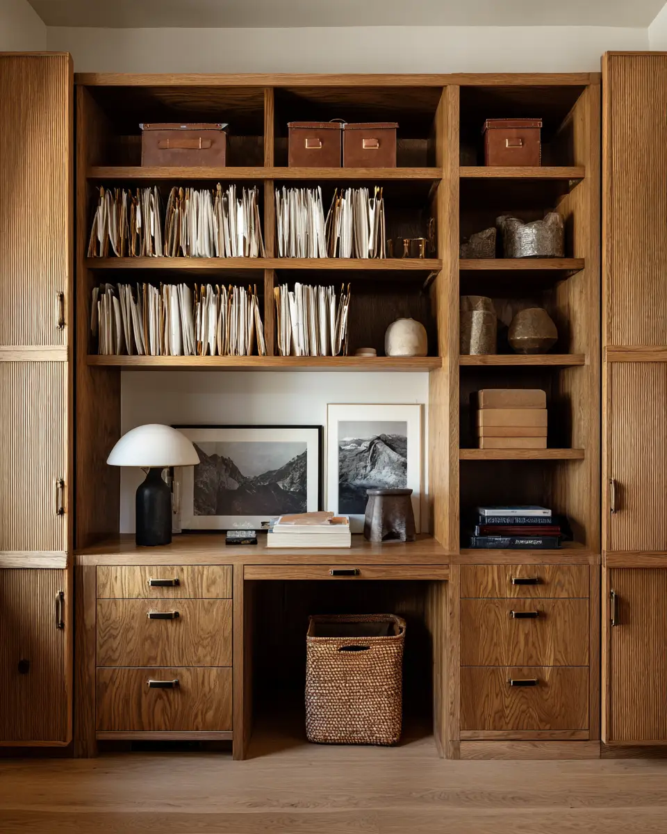 Warm Wood Transitional Home Office Decor Ideas