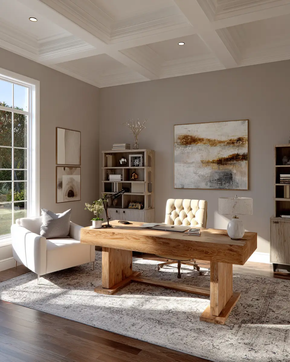 Warm Wood Transitional Home Office Decor Ideas