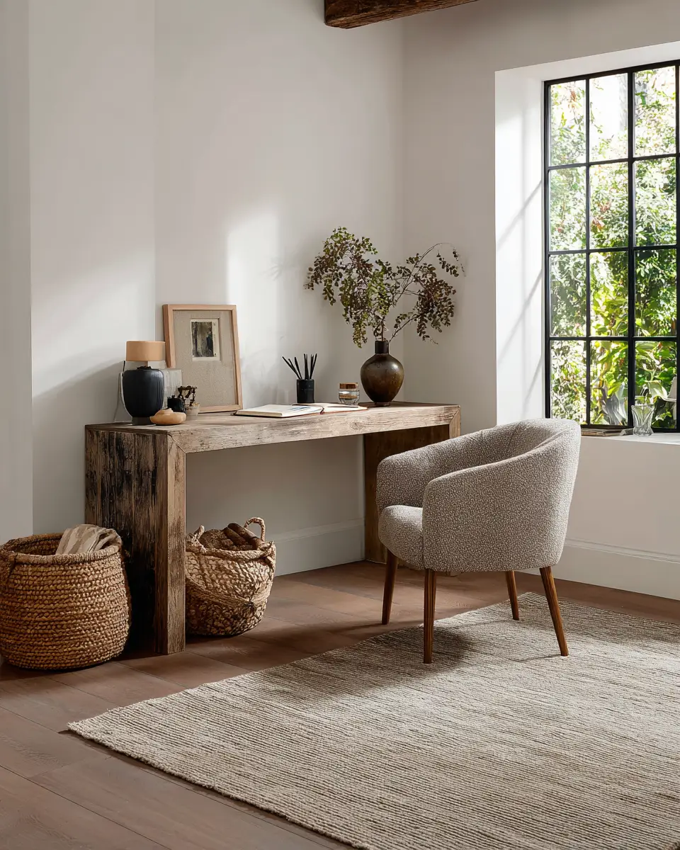 Warm Wood Transitional Home Office Decor Ideas