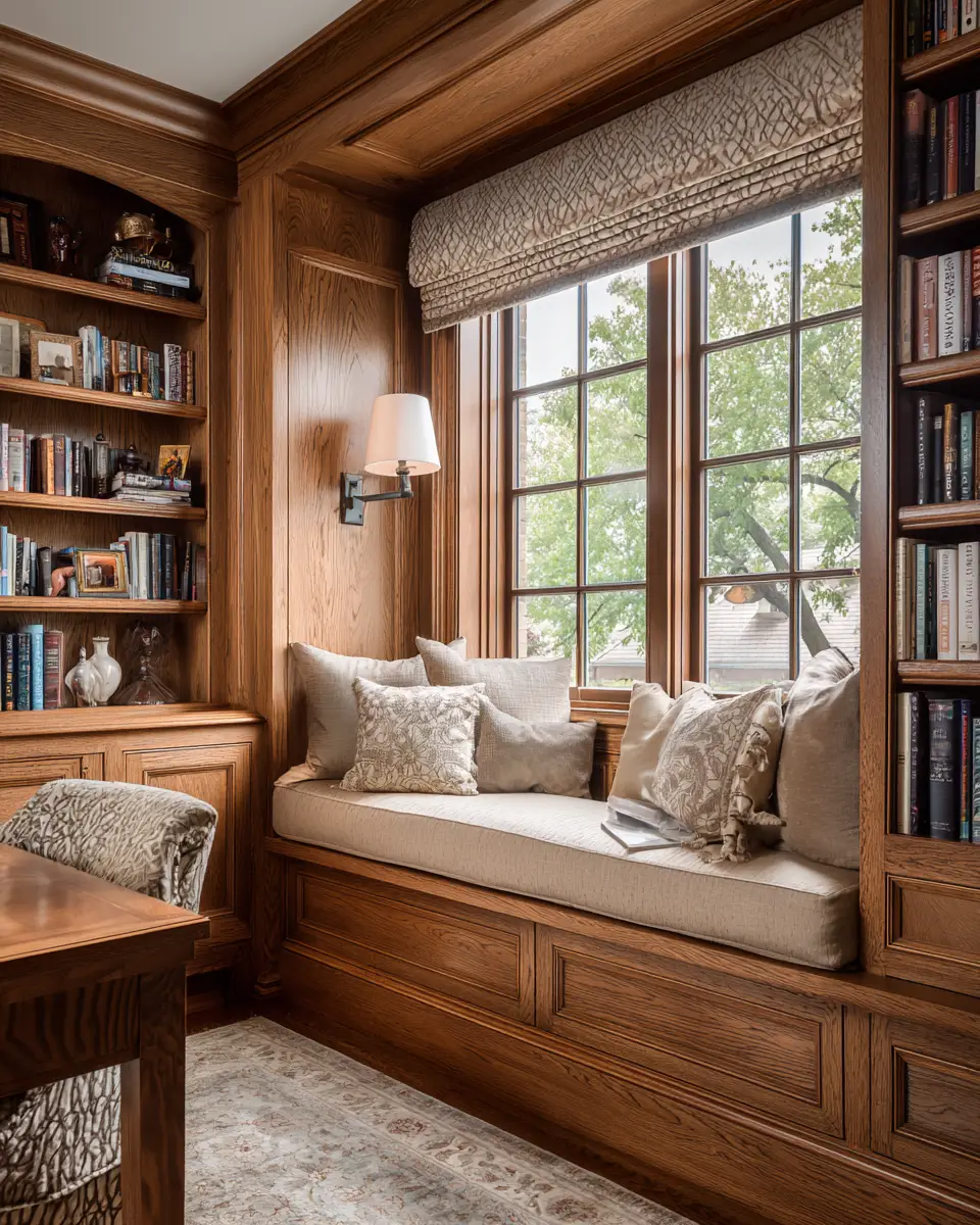 Warm Wood Transitional Home Office Decor Ideas