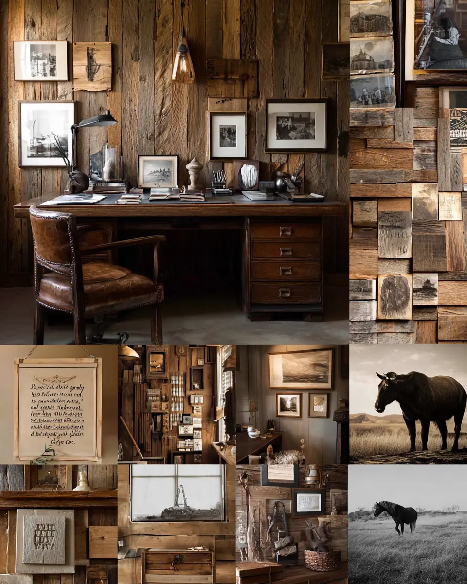 Warm Wood Vintage Home Office Decor Ideas