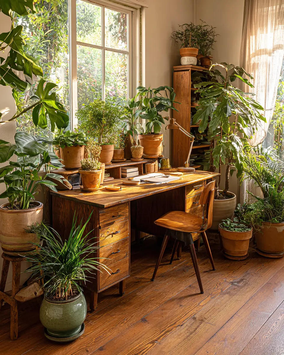 Warm Wood Vintage Home Office Decor Ideas