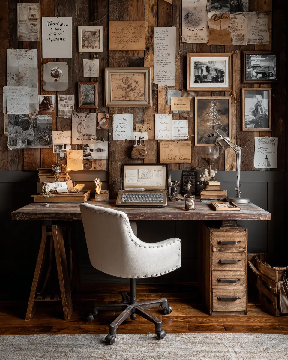 Warm Wood Vintage Home Office Decor Ideas